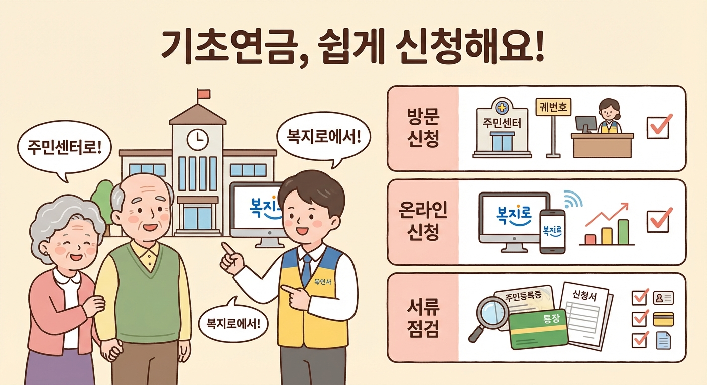 기초연금 신청 장면형 인포그래픽